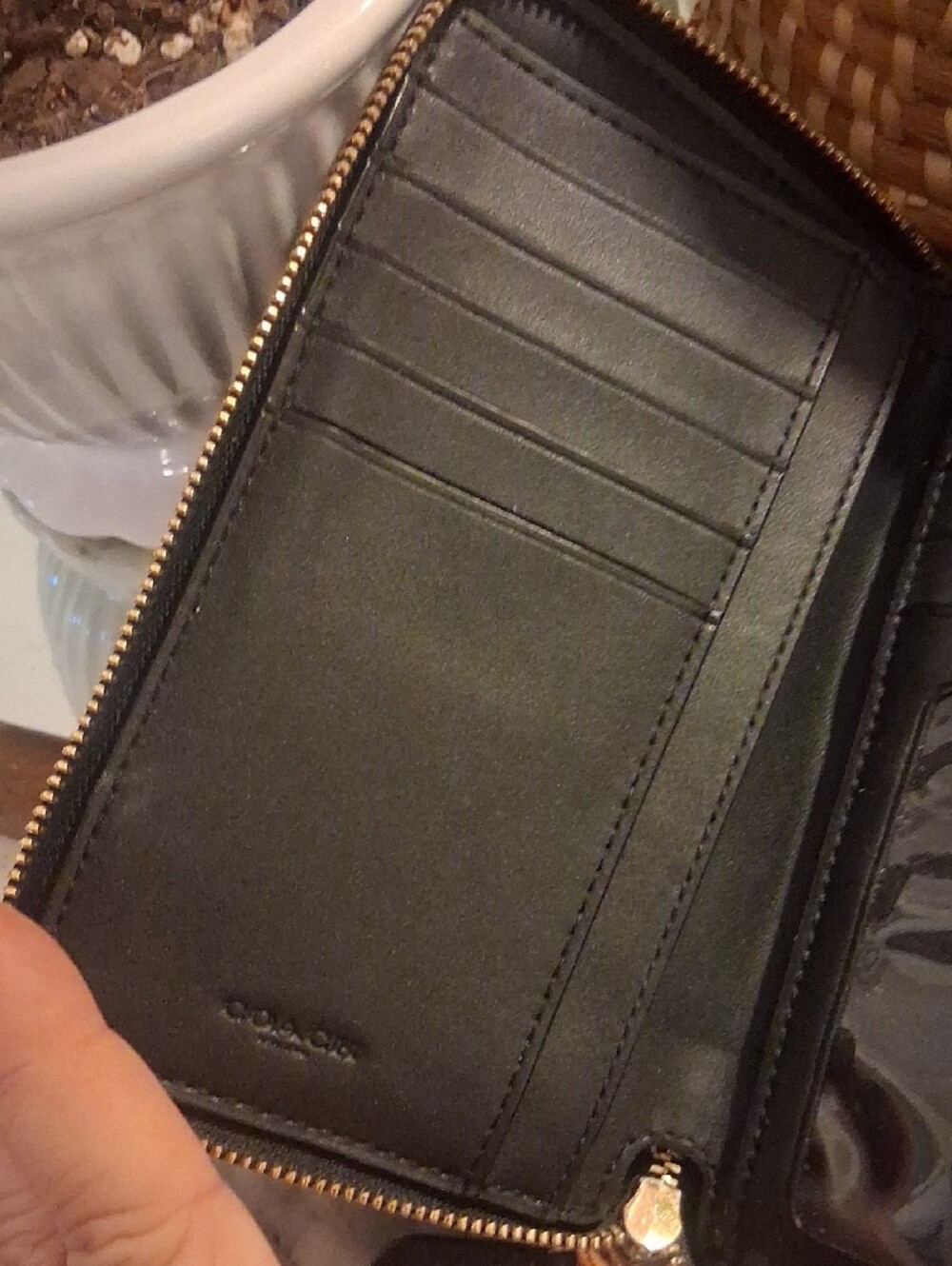 Coach Black Pebbled Leather Zip Wallet with Gold Logo Accent - Picture 10 of 12